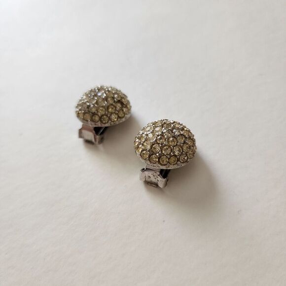 Vintage BELLINI Crystal Rhinestone Clip-On Ball Round Button Earrings Silver EUC - Picture 6 of 6